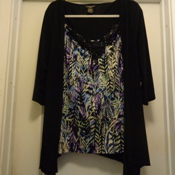 PRETTY LADY CONNECTED TOP & SWEATER SUSAN LAWRENCE BLOUSE W LACE 3 X - Picture 1 of 12